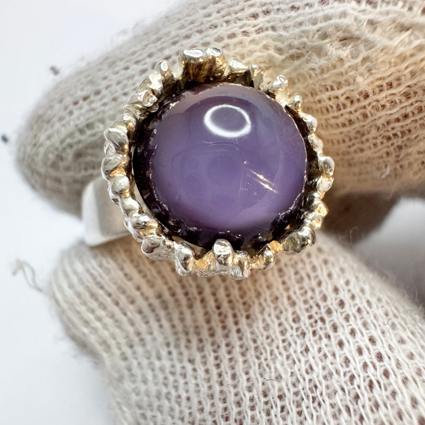 Herman Siersbøl, Denmark c 1960s. Vintage Sterling Silver Art Glass Ring.