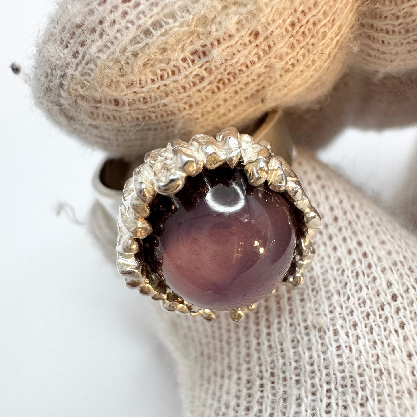 Herman Siersbøl, Denmark c 1960s. Vintage Sterling Silver Art Glass Ring.