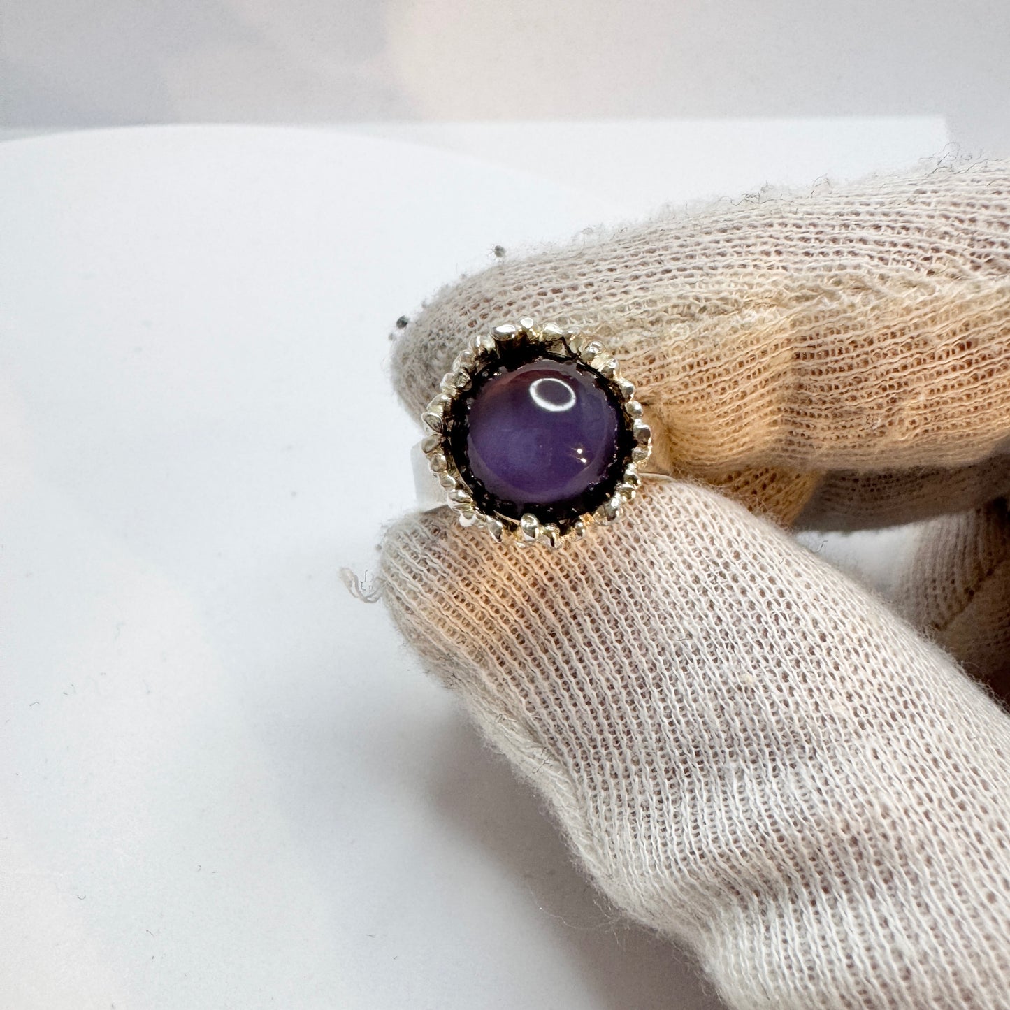 Herman Siersbøl, Denmark c 1960s. Vintage Sterling Silver Art Glass Ring.