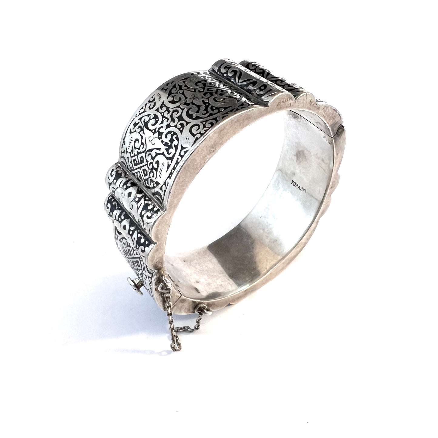 Topazio, Portugal Mid-Century 835 Silver Niello Chunky Bracelet