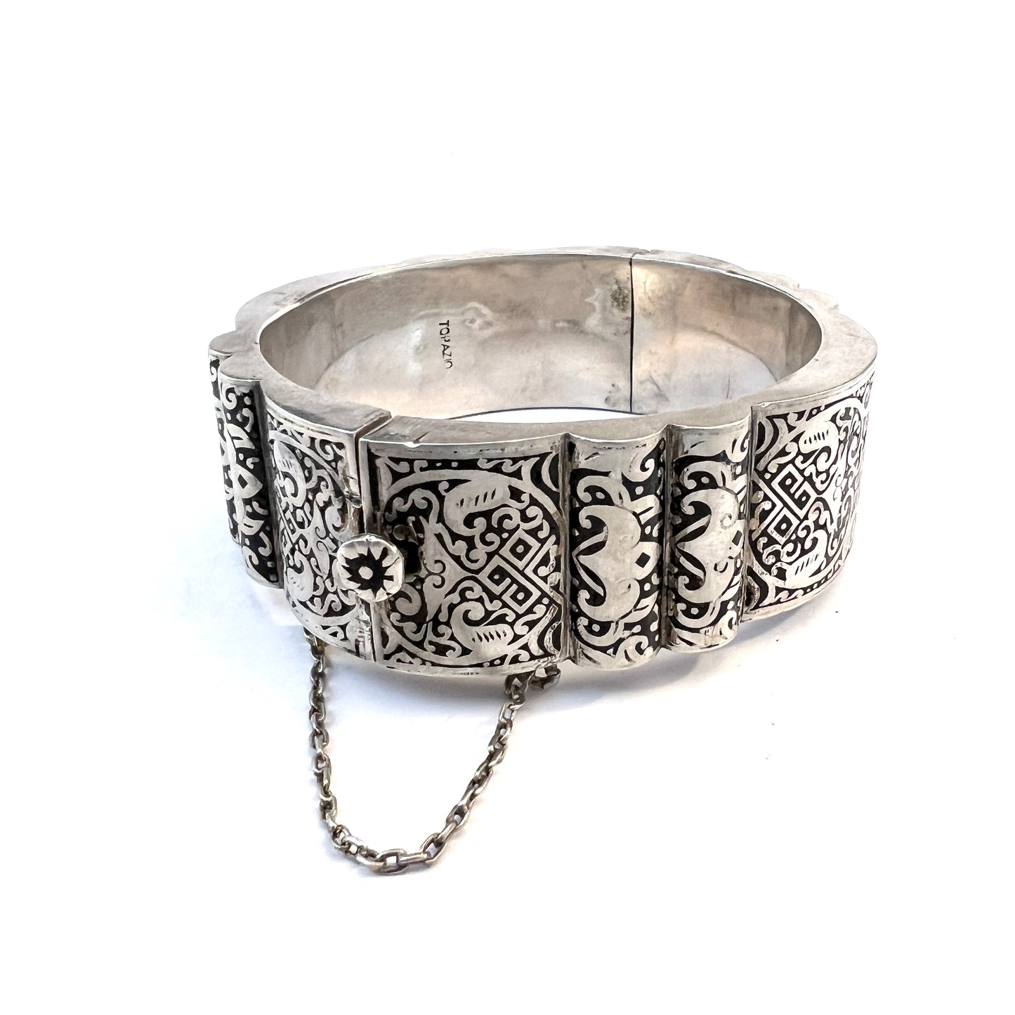 Topazio, Portugal Mid-Century 835 Silver Niello Chunky Bracelet