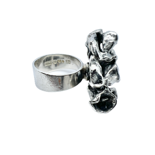 Svedbom, Sweden 1968 Bold Vintage Brutalist Sterling Silver Ring.