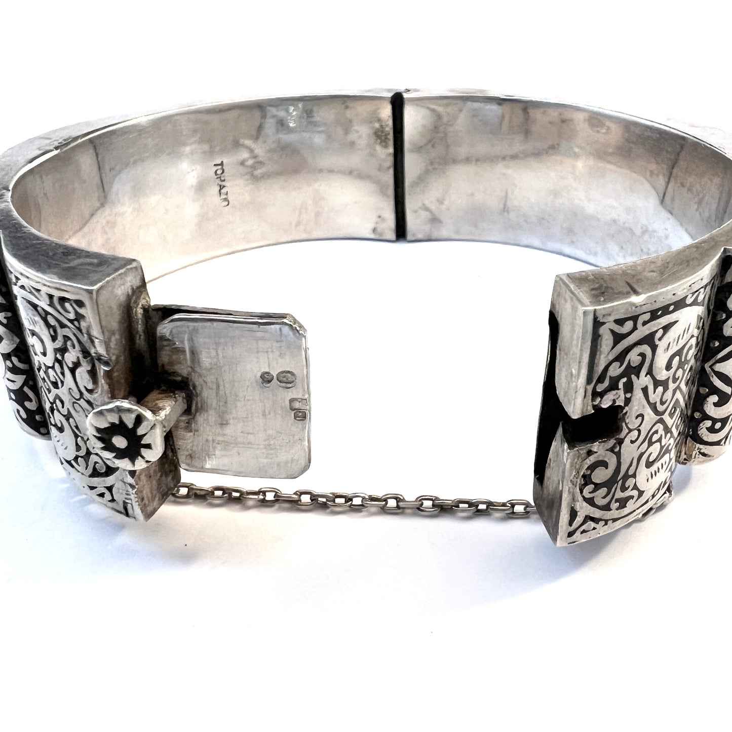 Topazio, Portugal Mid-Century 835 Silver Niello Chunky Bracelet