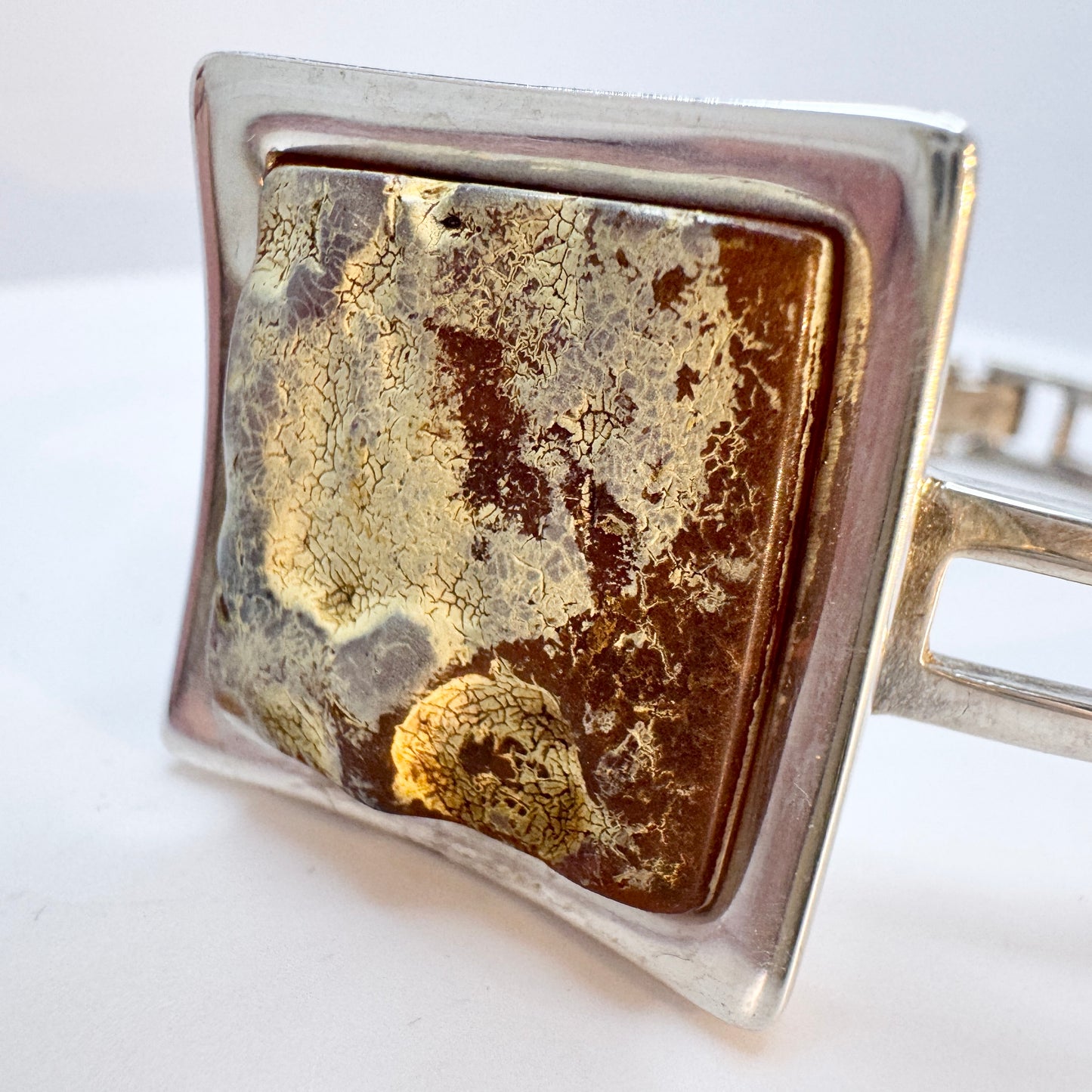 Gdansk, Poland. Vintage Sterling Silver Baltic Amber Hinged Bracelet.