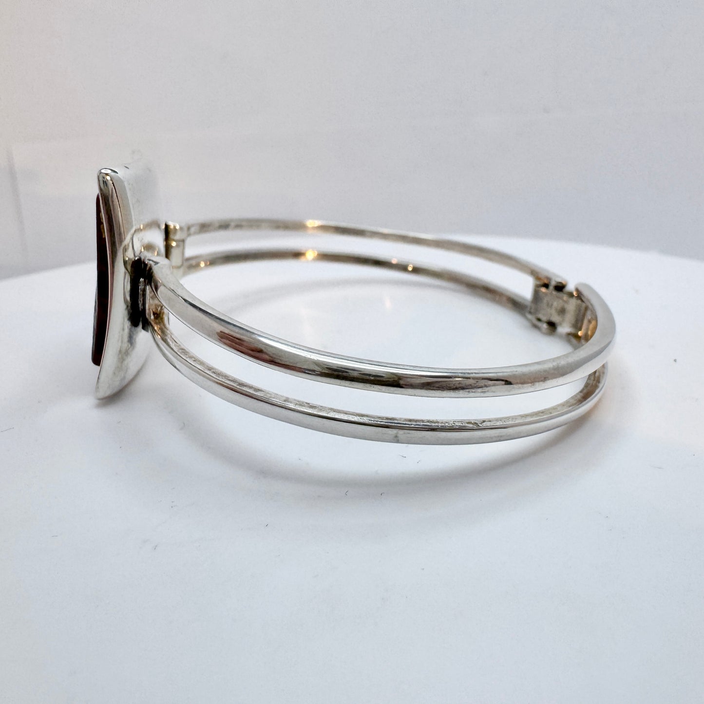 Gdansk, Poland. Vintage Sterling Silver Baltic Amber Hinged Bracelet.