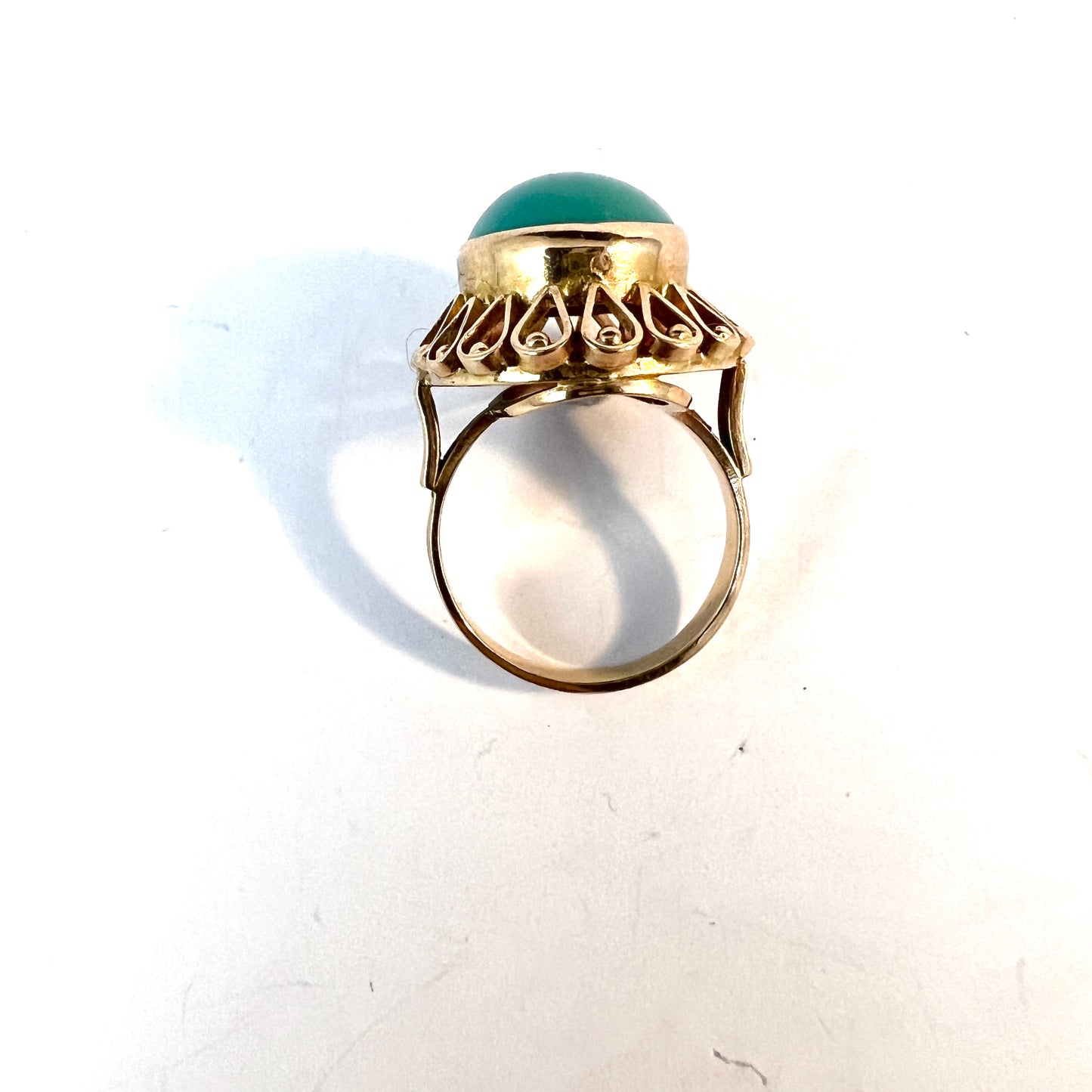 Warsaw Poland 1960s Bold 14k Gold Turquoise Ring.