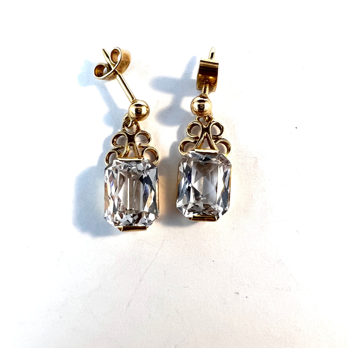 Vintage c 1960s 18k Gold Rock Crystal Earrings.