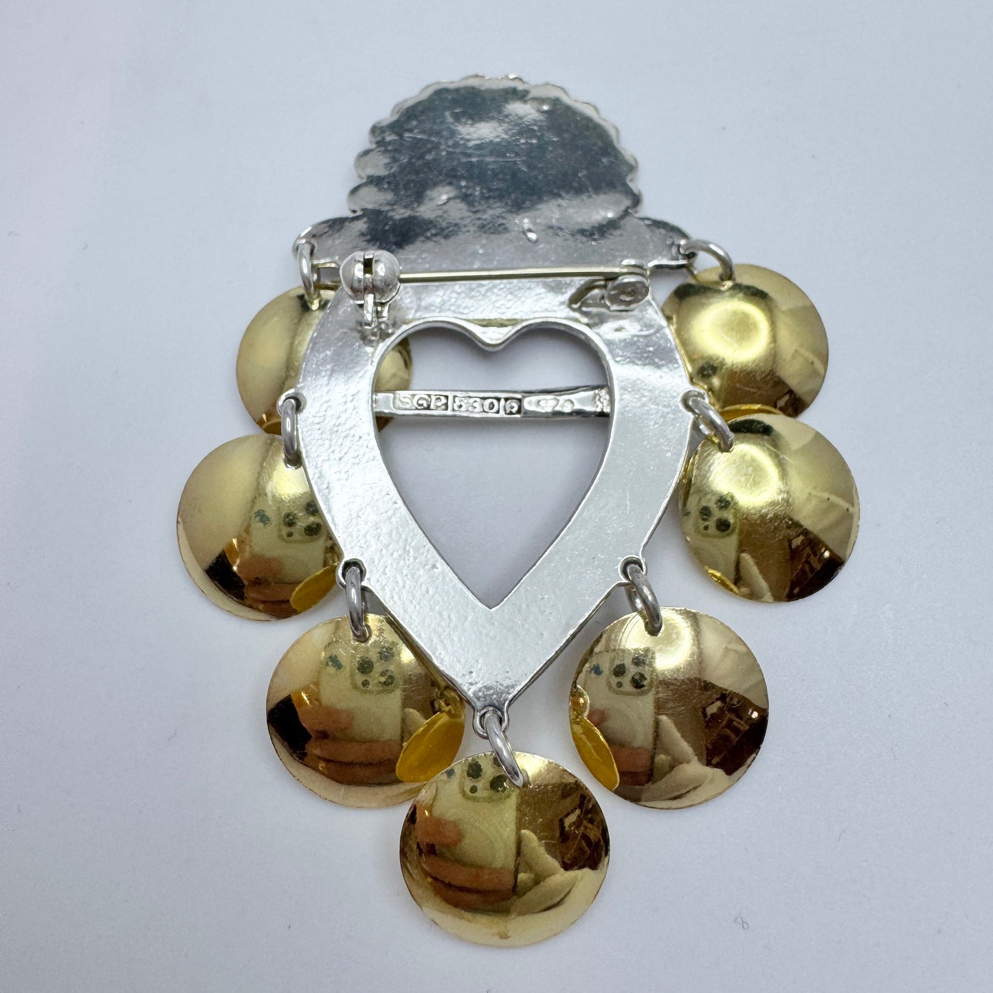 Segir, Sweden 1950s. Vintage Sterling Silver Traditional Heart Brooch.