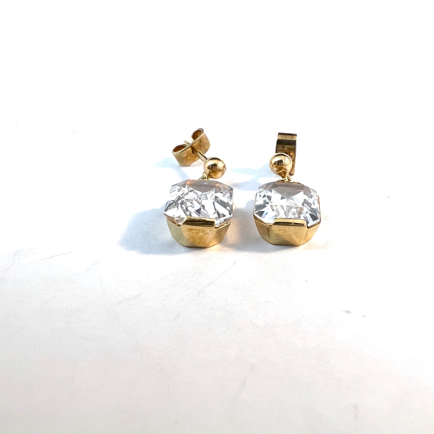 Vintage c 1960s 18k Gold Rock Crystal Earrings.