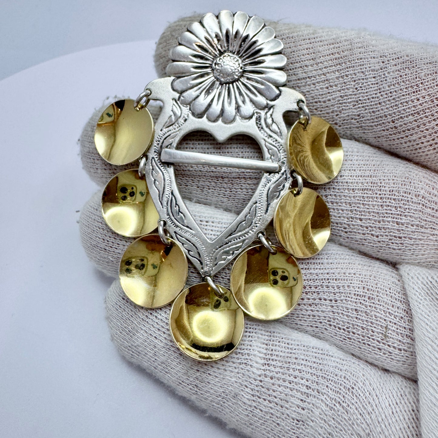 Segir, Sweden 1950s. Vintage Sterling Silver Traditional Heart Brooch.