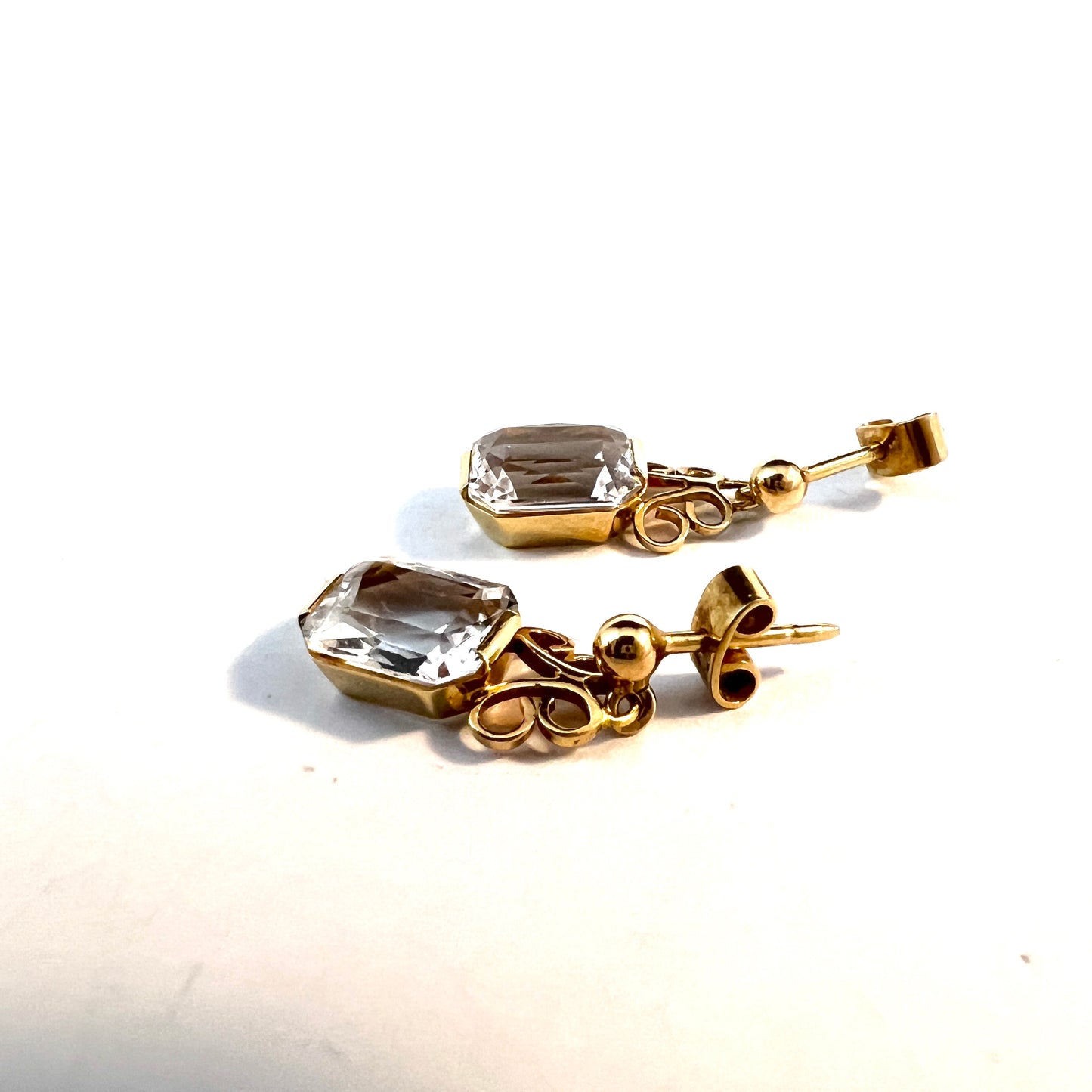 Vintage c 1960s 18k Gold Rock Crystal Earrings.