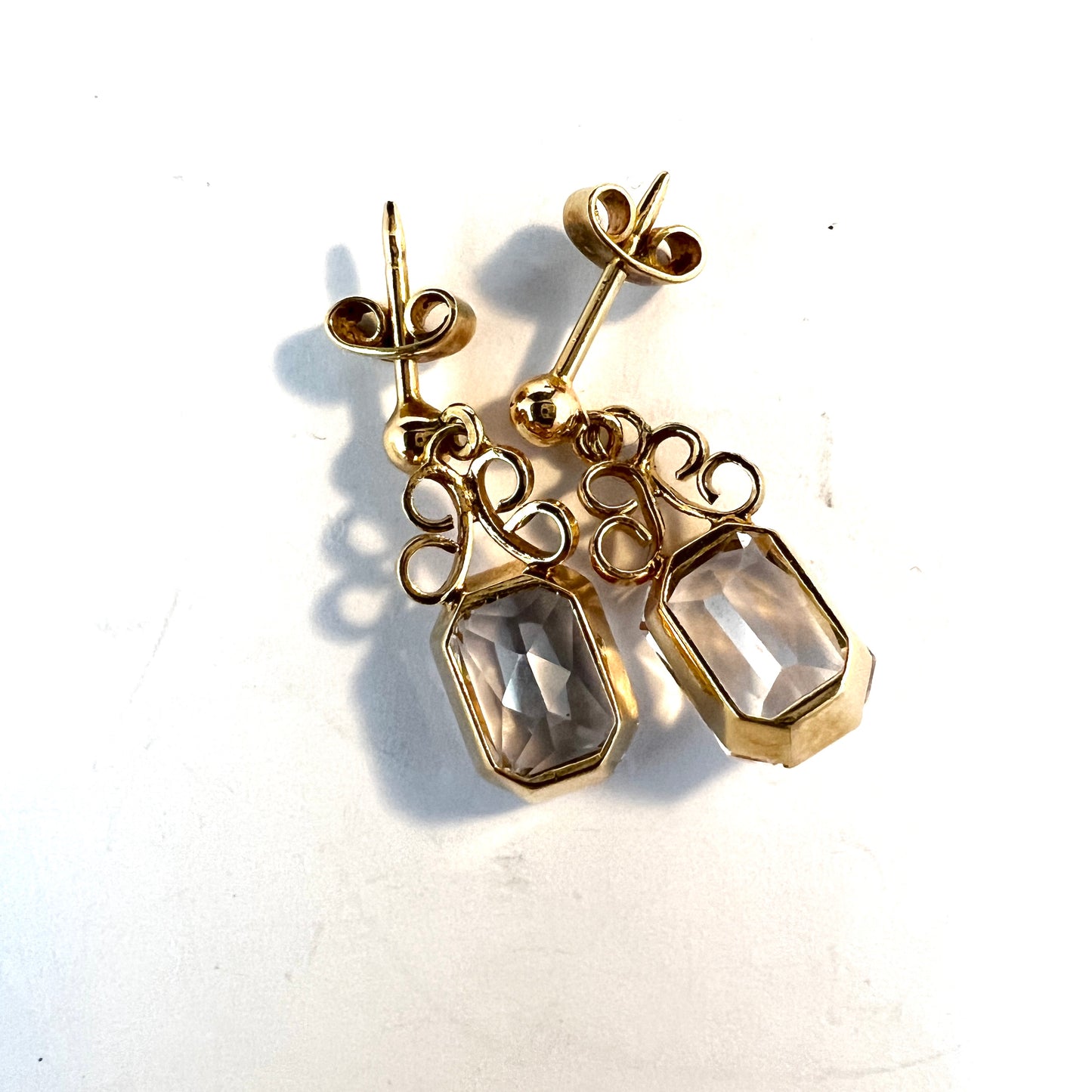 Vintage c 1960s 18k Gold Rock Crystal Earrings.