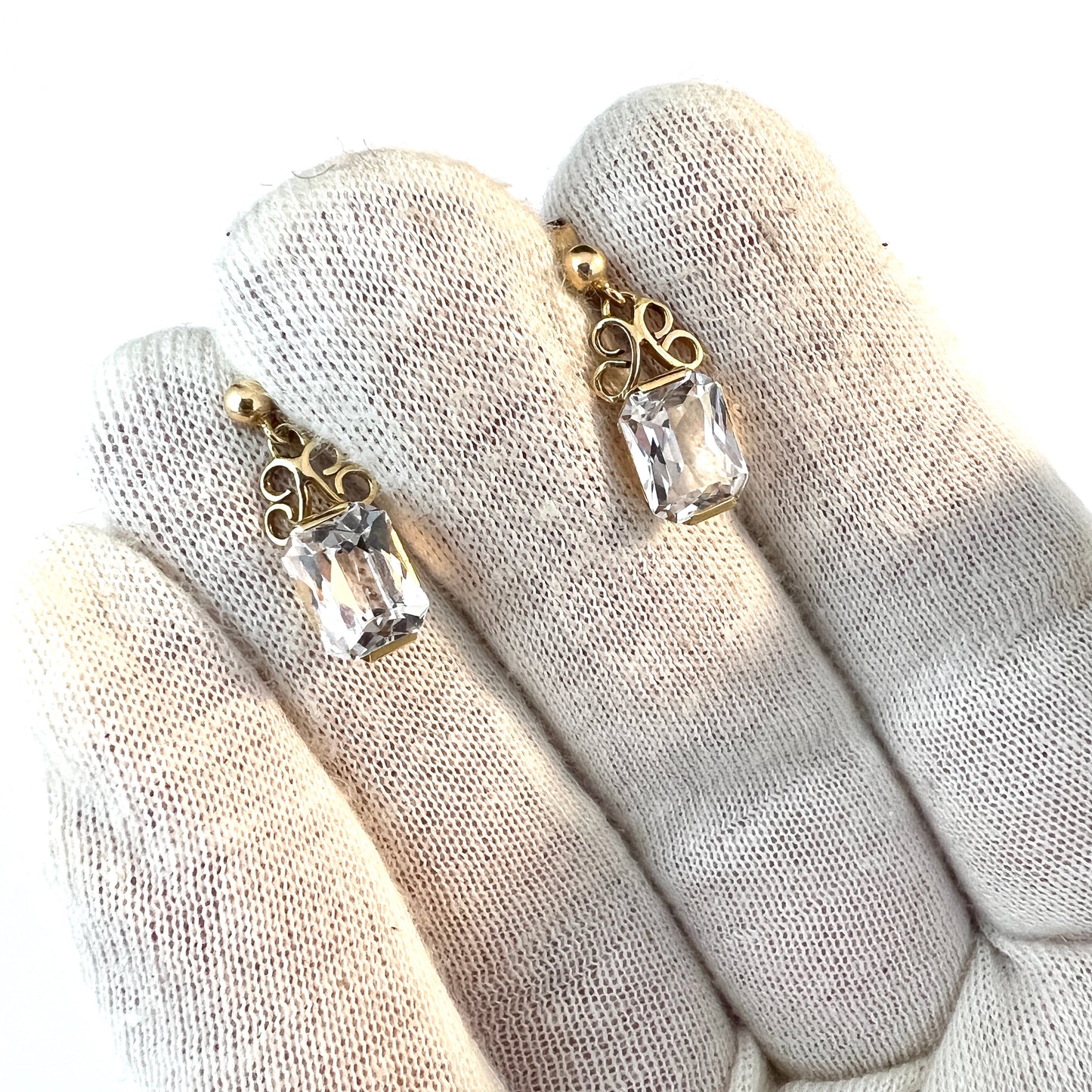 Vintage c 1960s 18k Gold Rock Crystal Earrings.