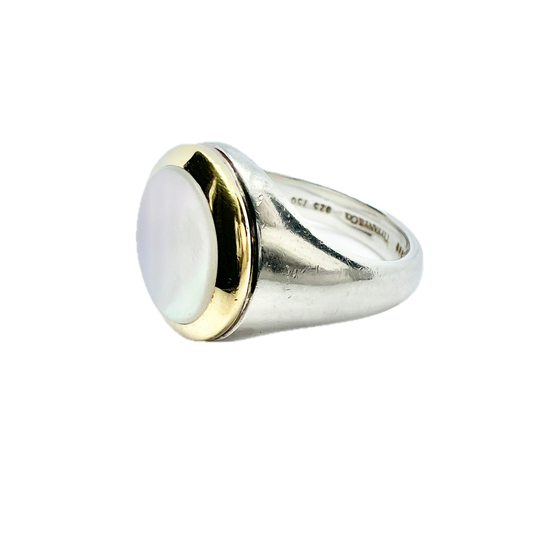 Tiffany & Co 1999. Vintage Sterling Silver 18k Gold MoP Ring.