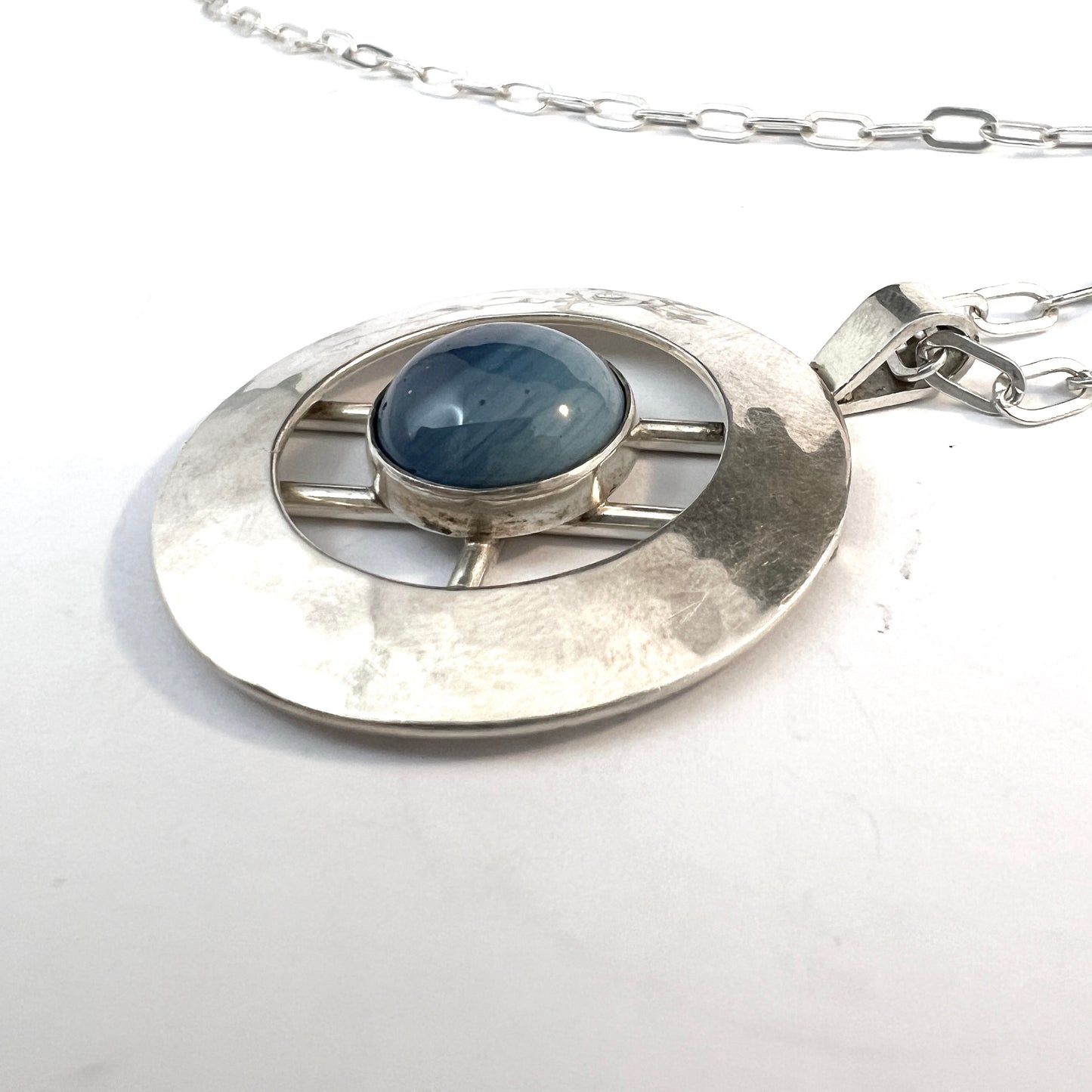 Gunnar Asp, Sweden 1969. Solid Silver Bergslagen-stone Pendant Necklace.