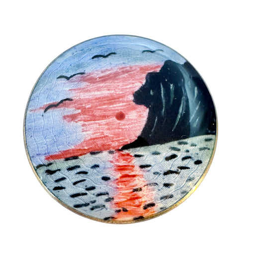 Finn Jensen, Norway c 1950s. Sterling Silver Enamel Fjord Sunset Brooch.