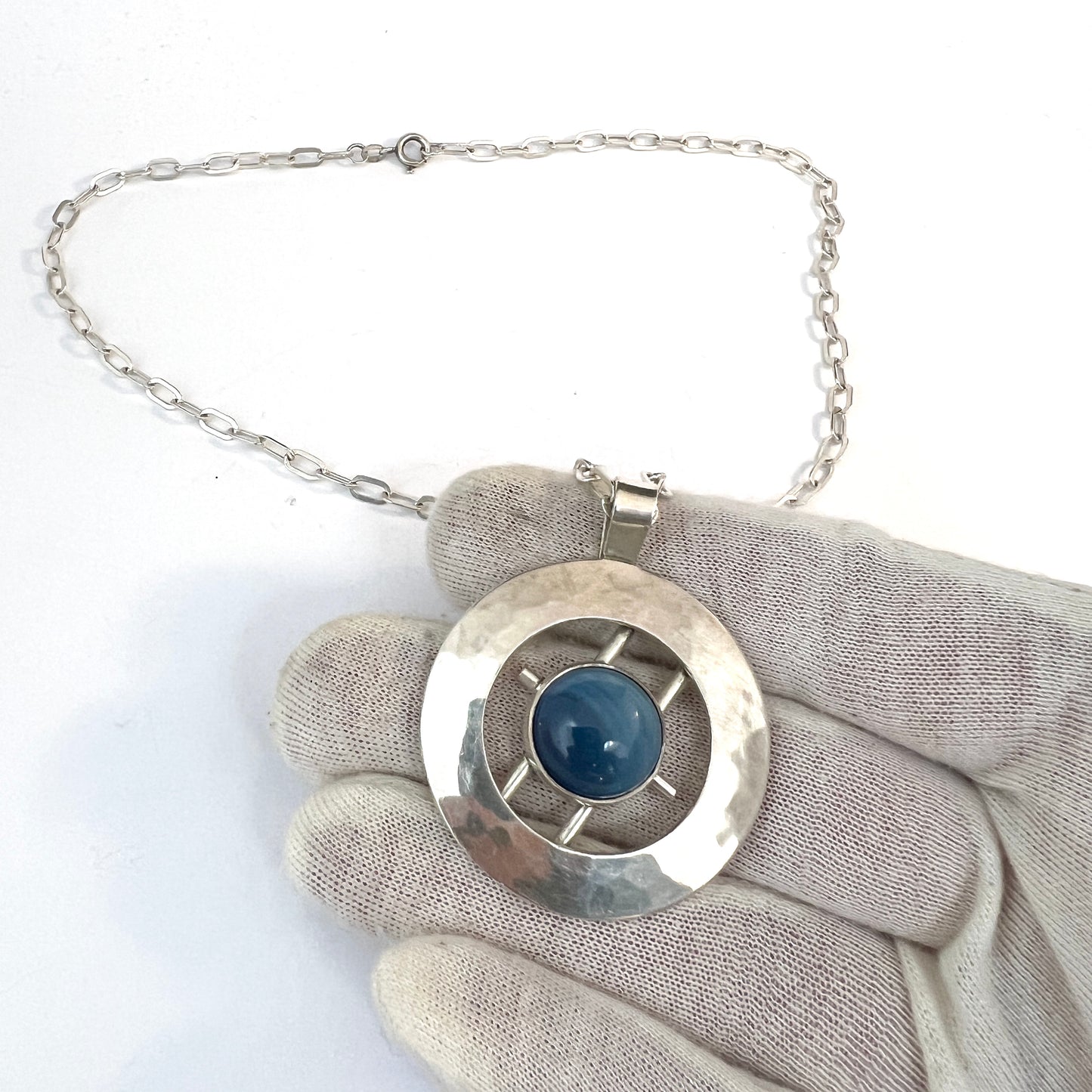 Gunnar Asp, Sweden 1969. Solid Silver Bergslagen-stone Pendant Necklace.