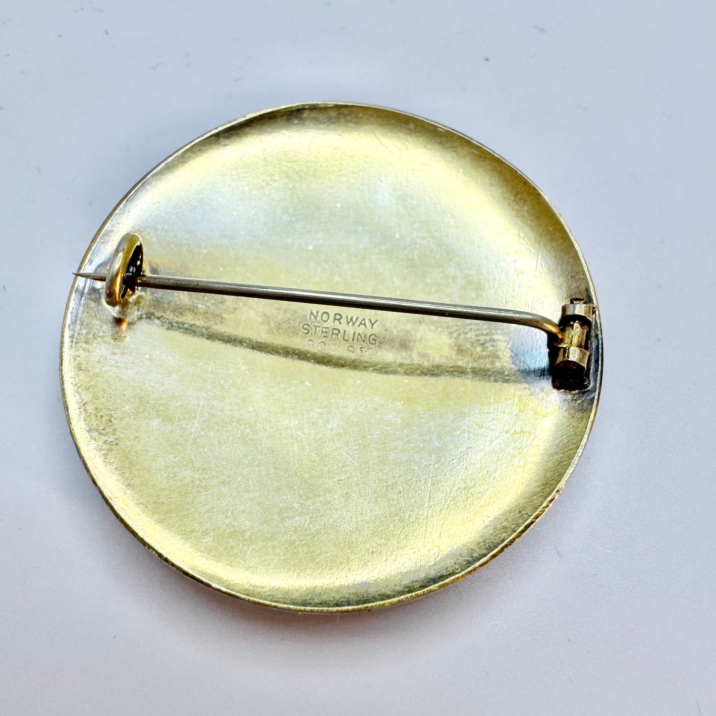 Finn Jensen, Norway c 1950s. Sterling Silver Enamel Fjord Sunset Brooch.