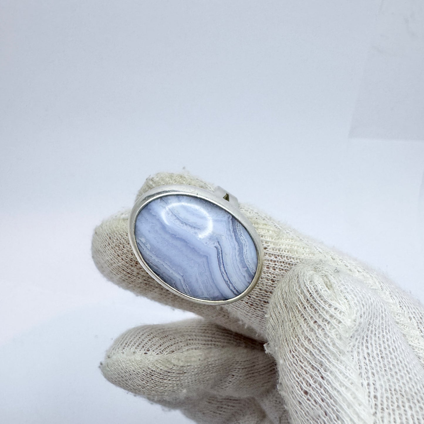Vintage Sterling Silver Blue Agate Ring.