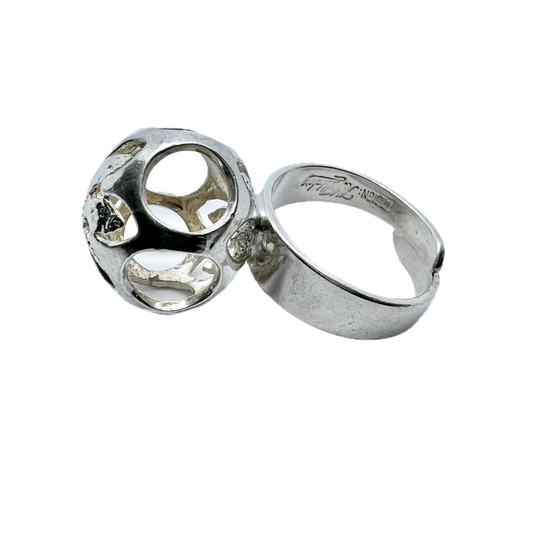 KE Palmberg for ALTON Sweden 1974 Vintage Sterling Silver Sphere Ring. Signed.