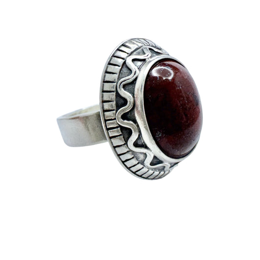Kalevala Koru, Finland 1989. Vintage Sterling Silver Red Jasper Ring.