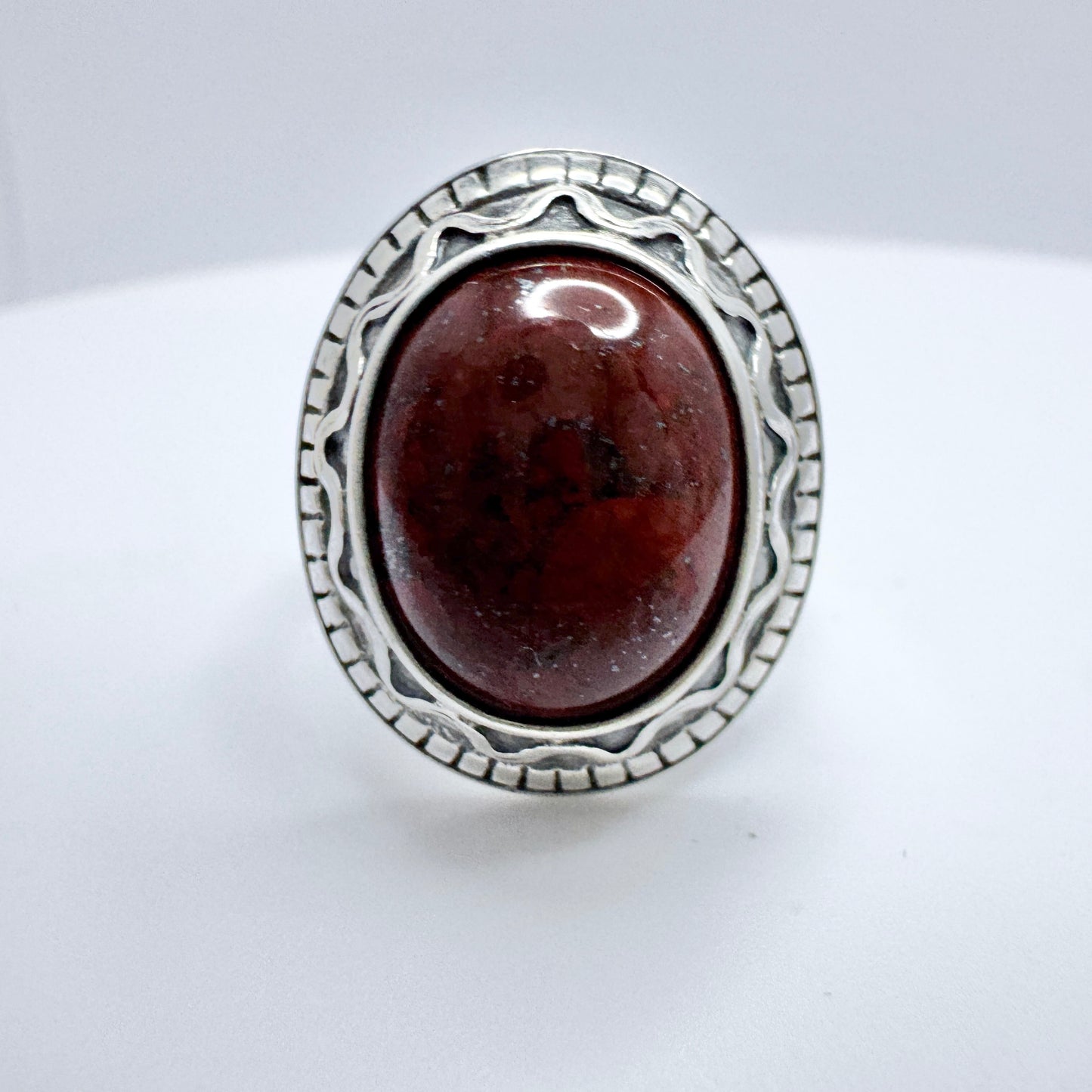 Kalevala Koru, Finland 1989. Vintage Sterling Silver Red Jasper Ring.