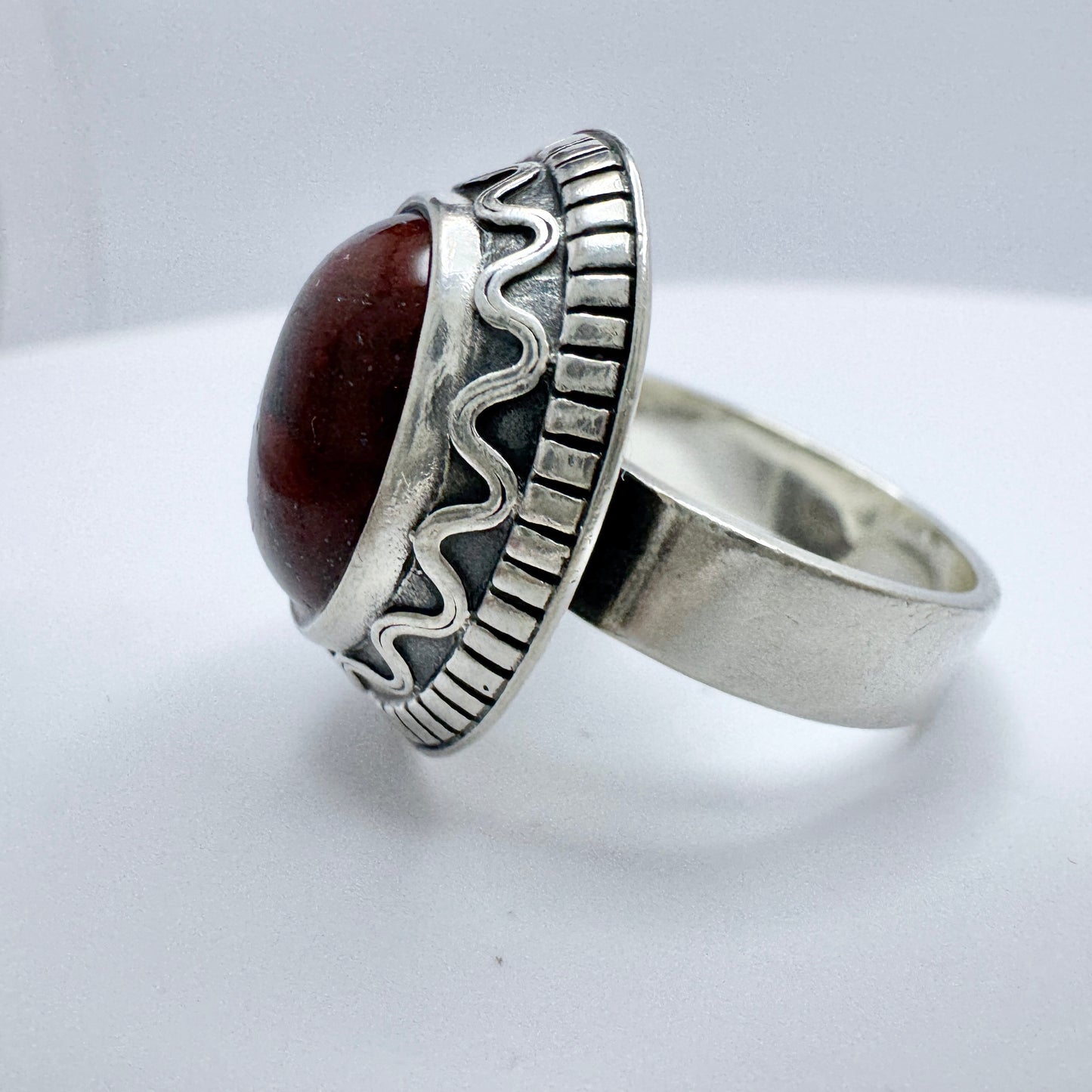 Kalevala Koru, Finland 1989. Vintage Sterling Silver Red Jasper Ring.