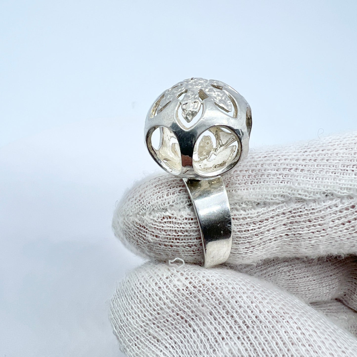 KE Palmberg for ALTON Sweden 1974 Vintage Sterling Silver Sphere Ring. Signed.