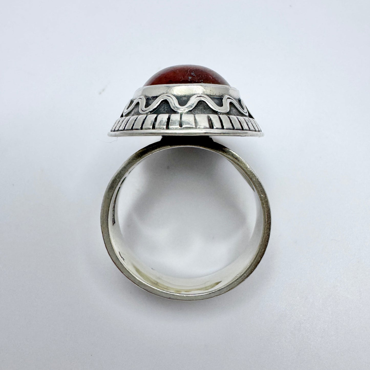 Kalevala Koru, Finland 1989. Vintage Sterling Silver Red Jasper Ring.