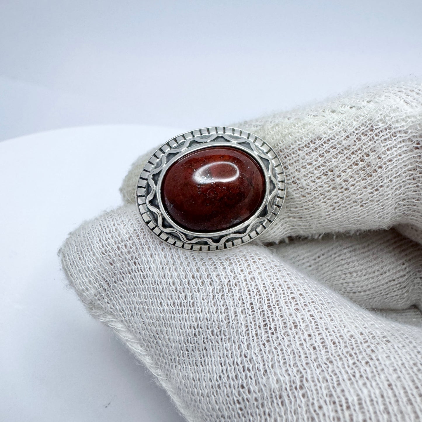 Kalevala Koru, Finland 1989. Vintage Sterling Silver Red Jasper Ring.