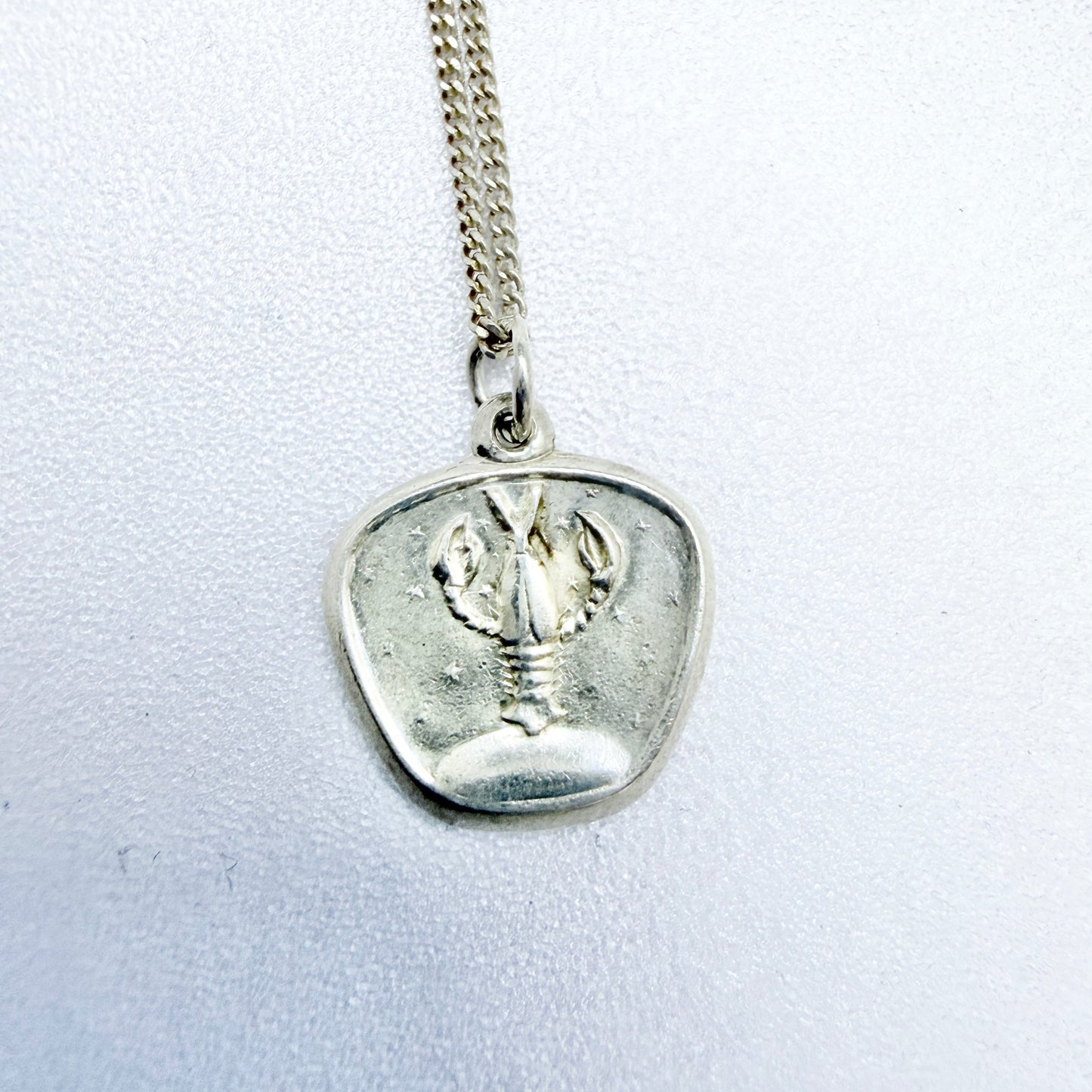 Alton, Sweden 1968, Vintage Sterling Silver Zodiac Cancer Pendant Necklace.