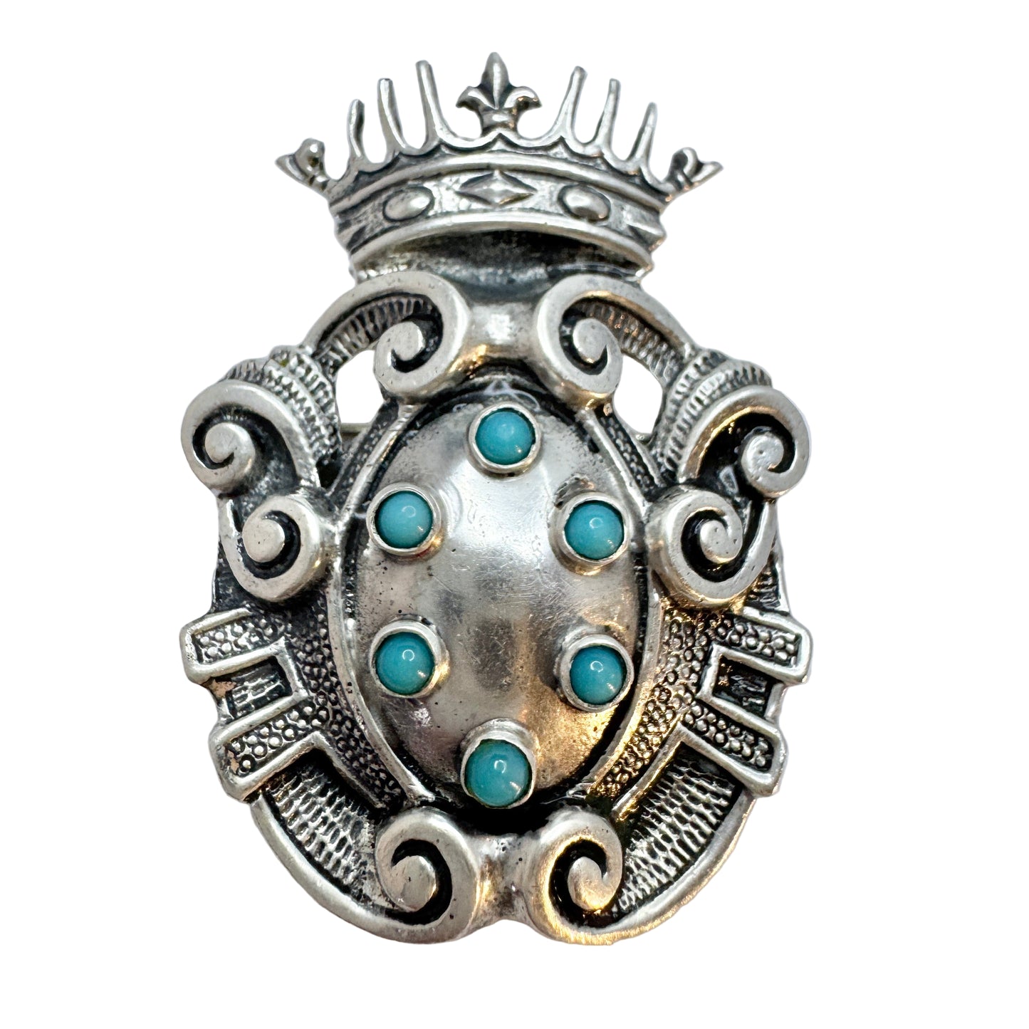 Italy c 1950s. Solid Silver Turquoise Brooch,