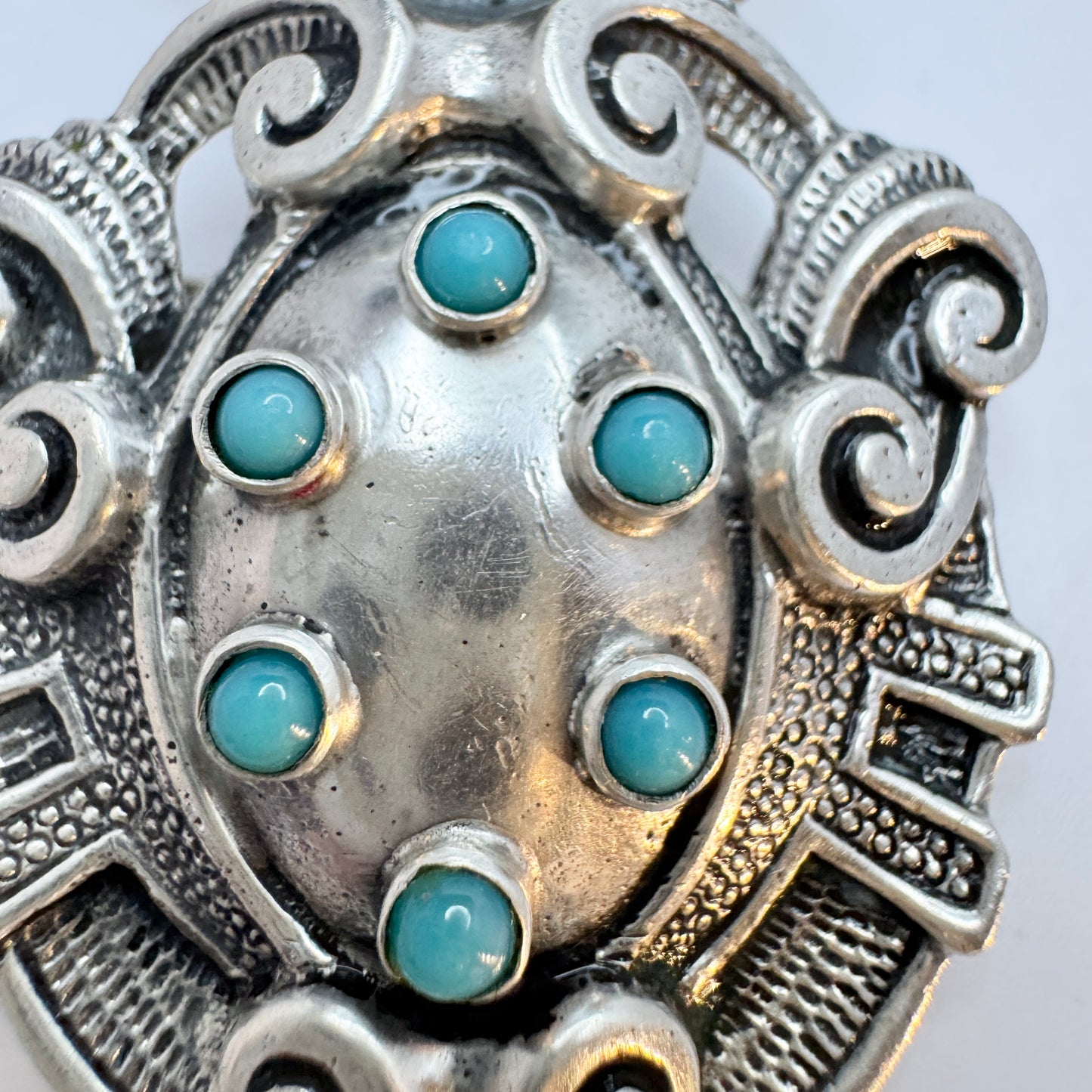 Italy c 1950s. Solid Silver Turquoise Brooch,