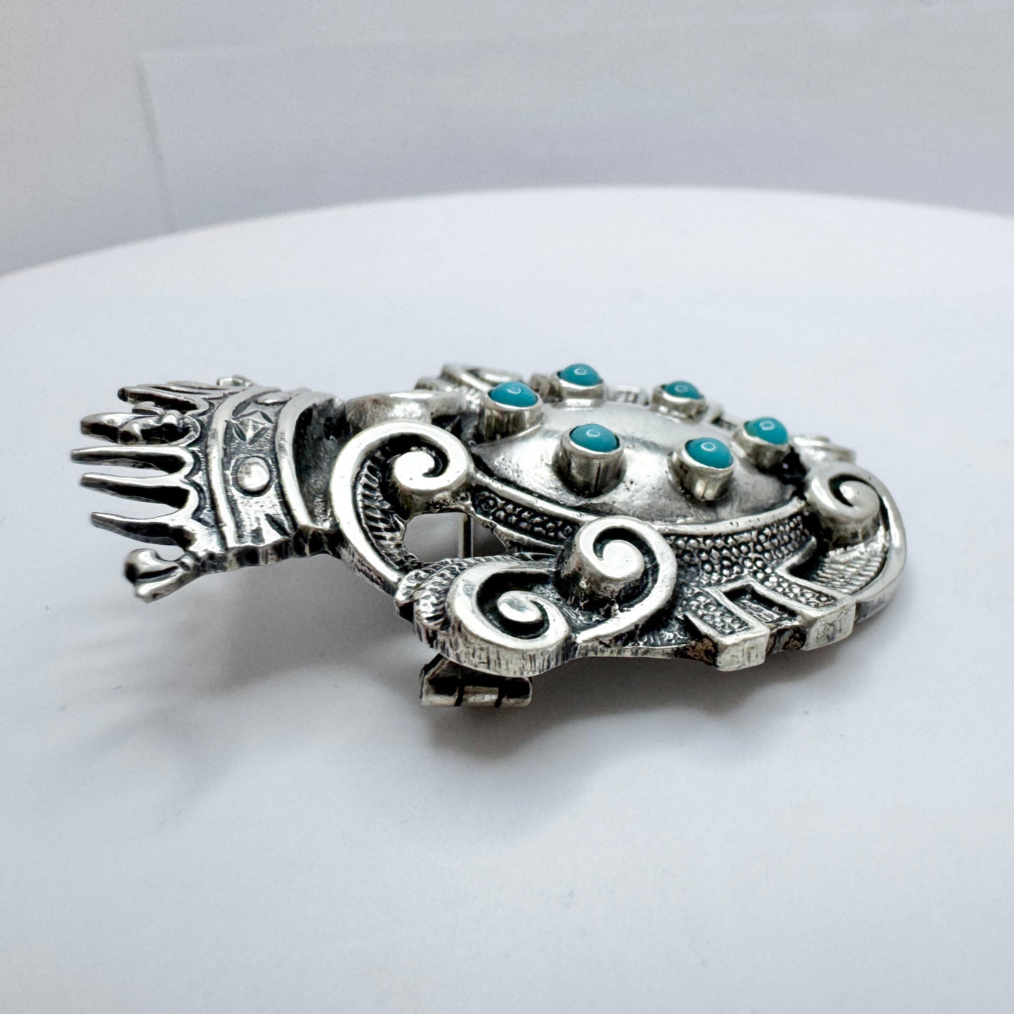 Italy c 1950s. Solid Silver Turquoise Brooch,