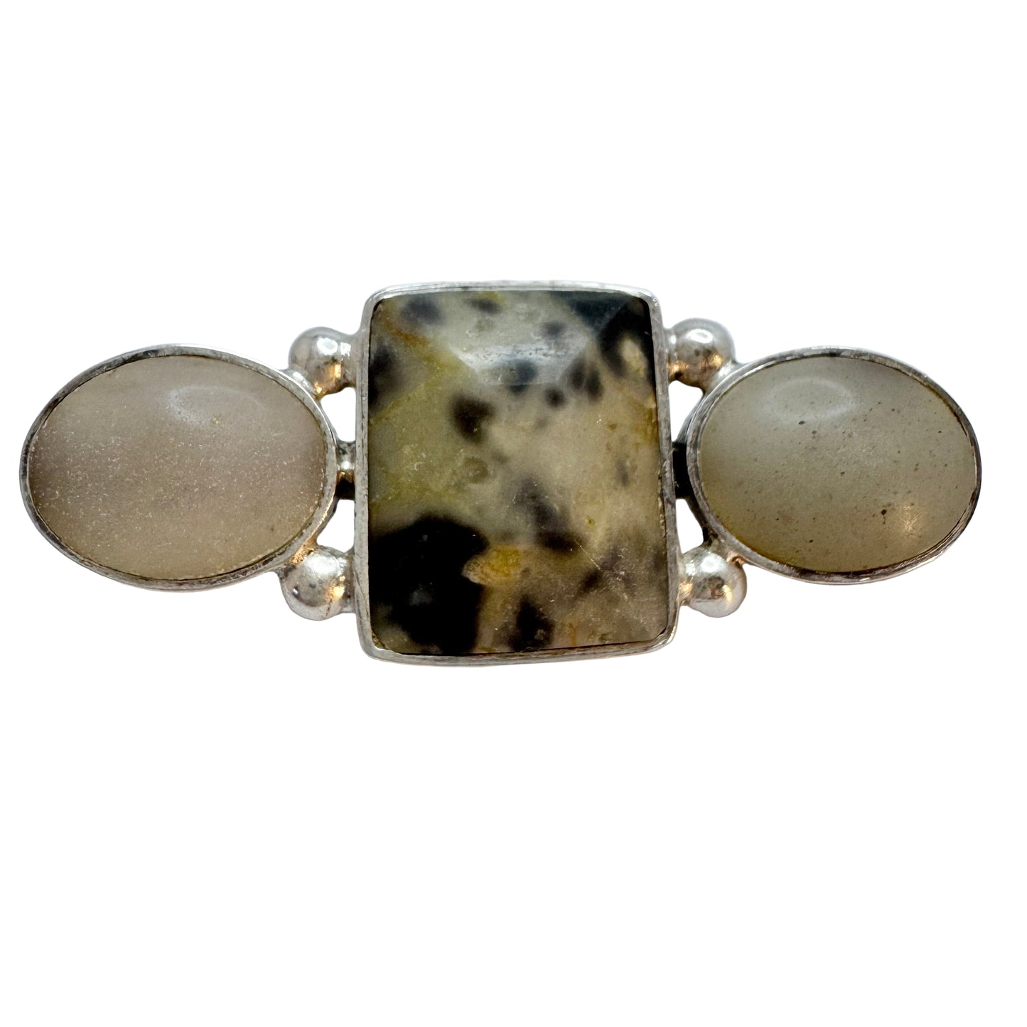 Sweden year 1912. Antique Solid Silver Local Hardstone Brooch.