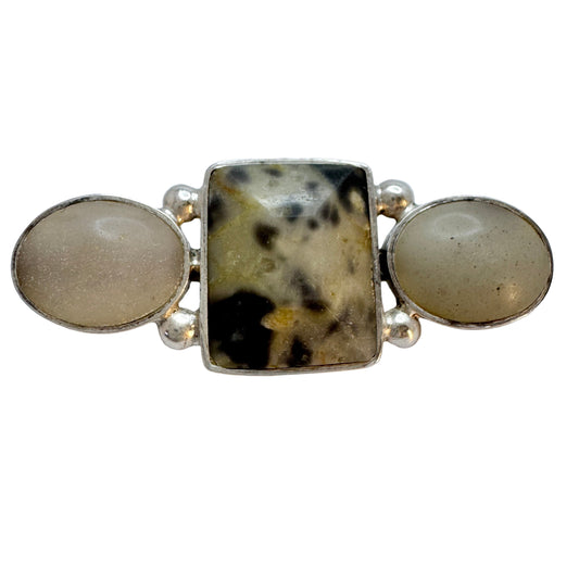 Sweden year 1912. Antique Solid Silver Local Hardstone Brooch.