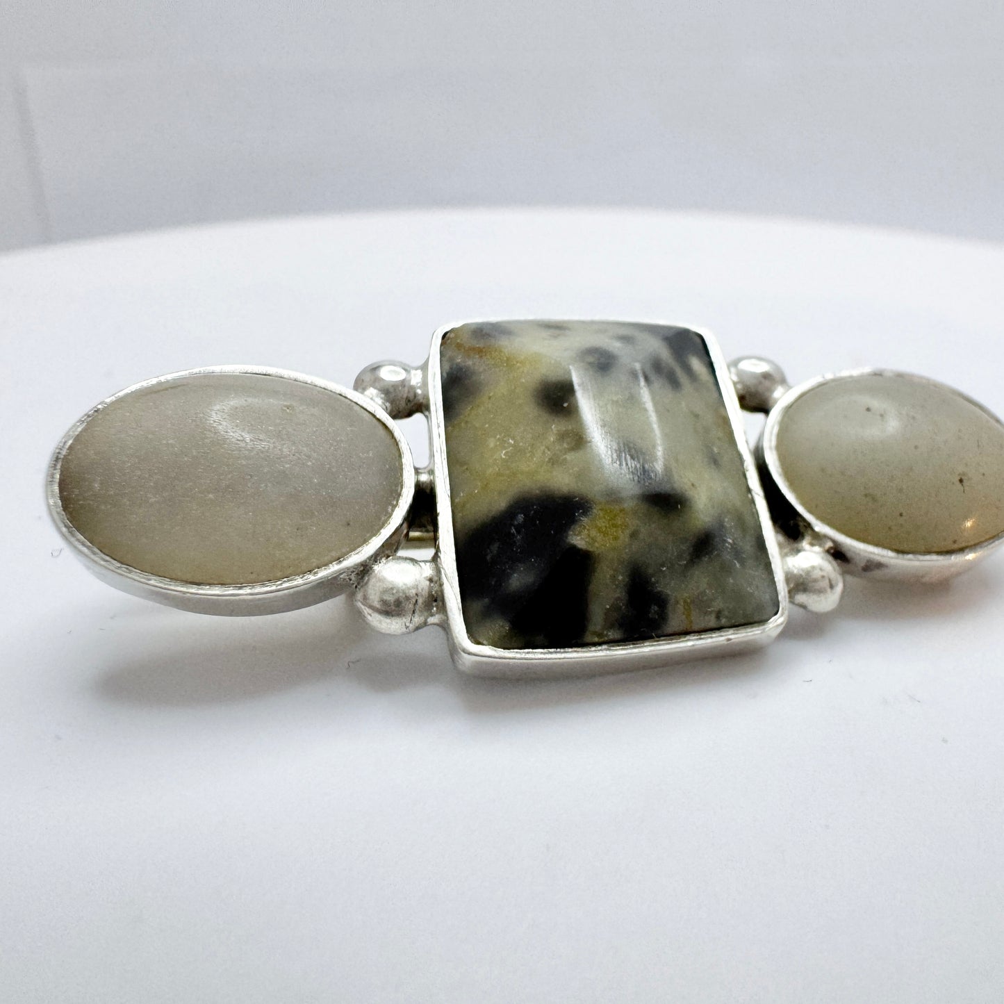 Sweden year 1912. Antique Solid Silver Local Hardstone Brooch.