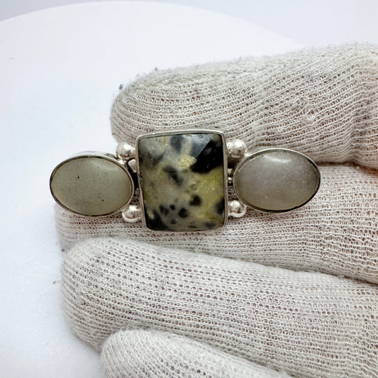 Sweden year 1912. Antique Solid Silver Local Hardstone Brooch.