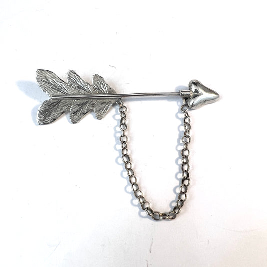 Sweden year 1877. Antique Victorian Sterling Silver Love Arrow Brooch Pin.