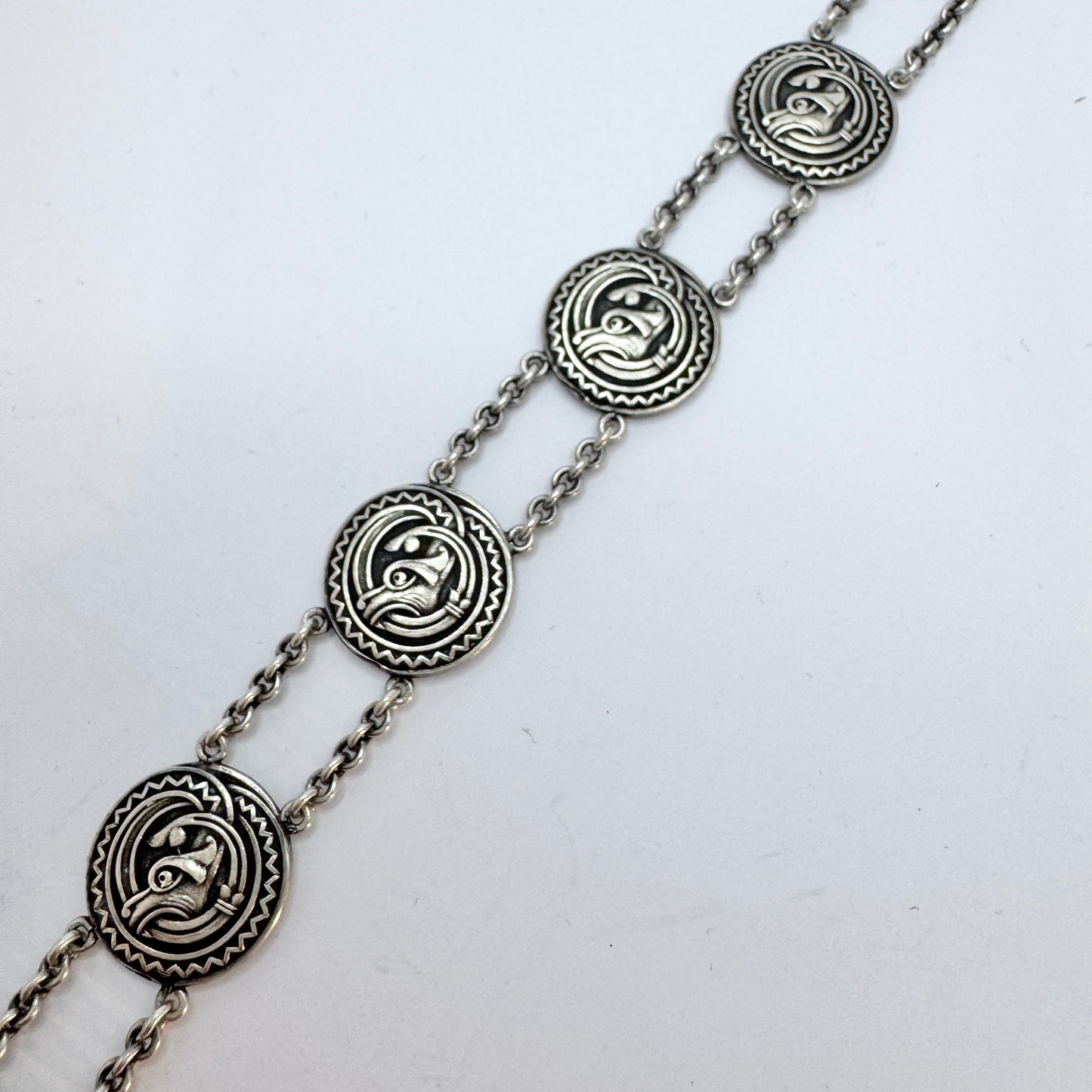 CG Hallberg, Sweden 1937. Vintage Dragestil Solid Silver Bracelet.