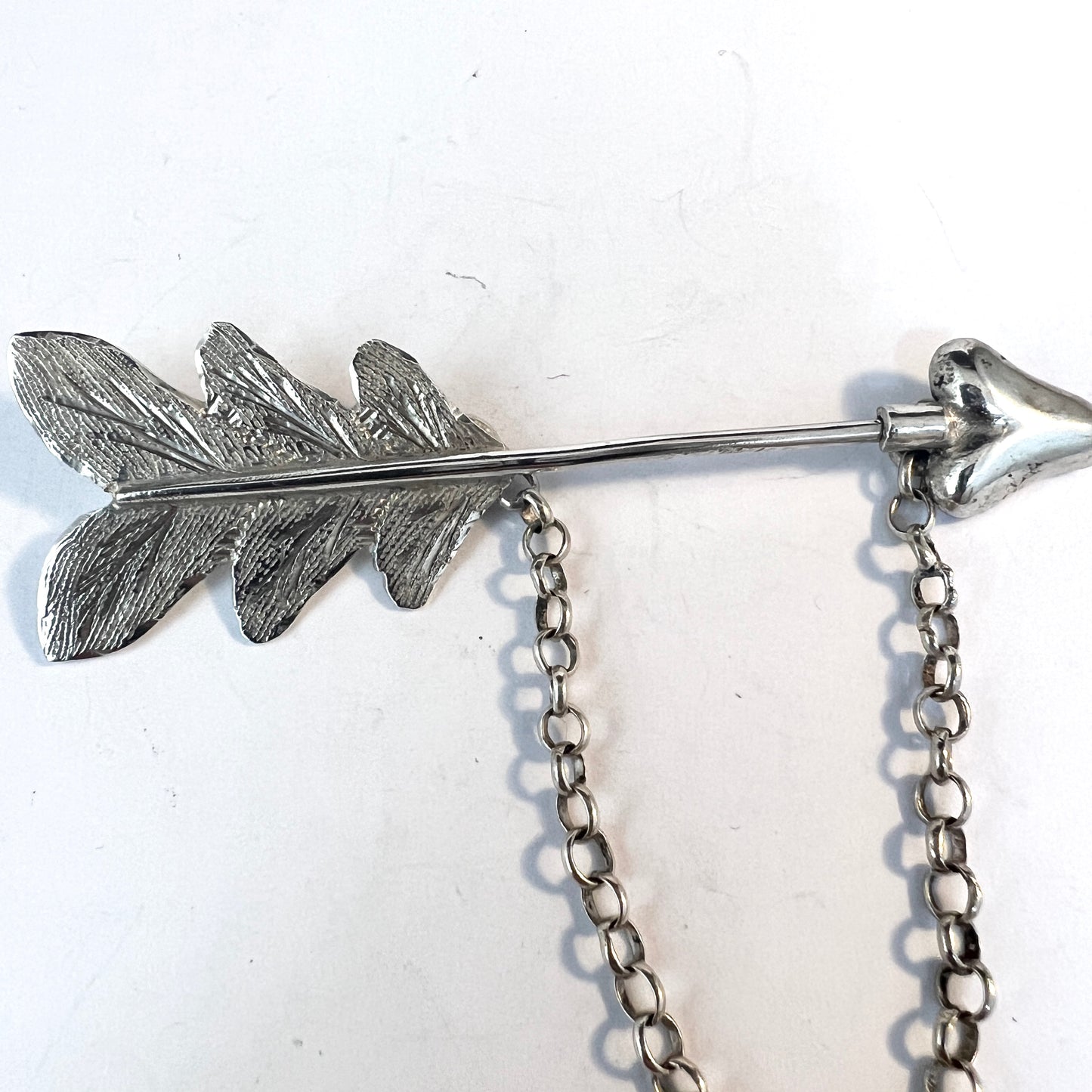 Sweden year 1877. Antique Victorian Sterling Silver Love Arrow Brooch Pin.