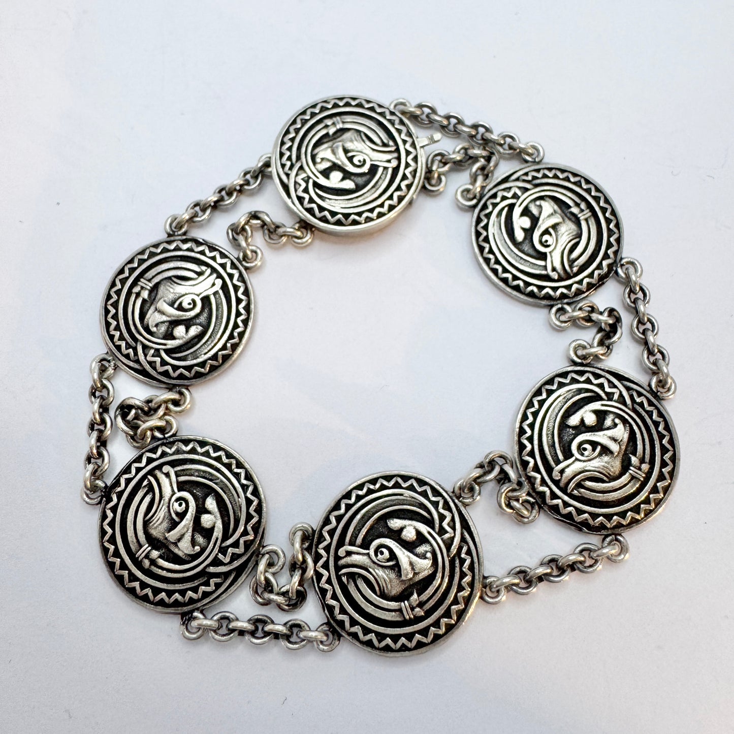 CG Hallberg, Sweden 1937. Vintage Dragestil Solid Silver Bracelet.