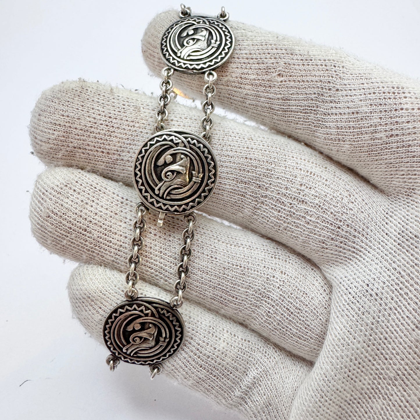 CG Hallberg, Sweden 1937. Vintage Dragestil Solid Silver Bracelet.