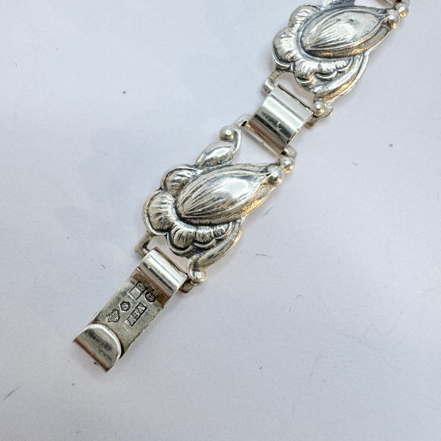 Asa-Silver Tage Linde, Sweden 1952. Vintage Solid Silver Flower Bracelet.