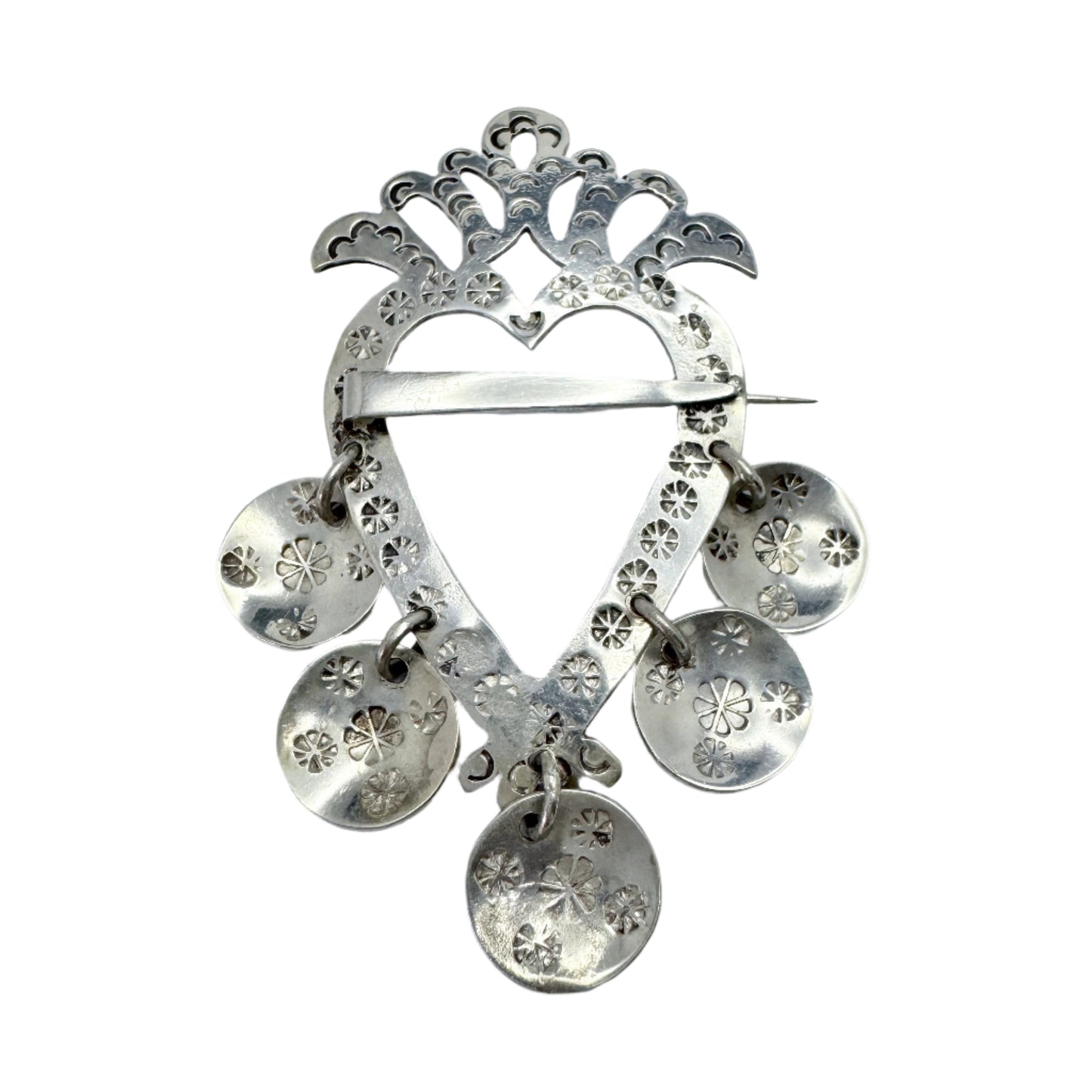 Sweden 1981. Vintage Sterling Silver Traditional Crowned Heart Brooch.