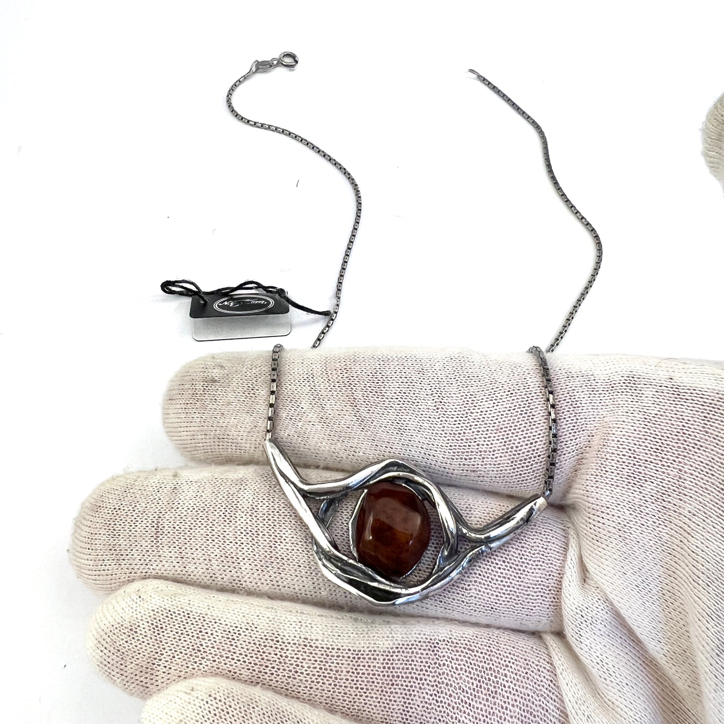 Niels Erik From, Denmark. Vintage Sterling Silver Amber Necklace.