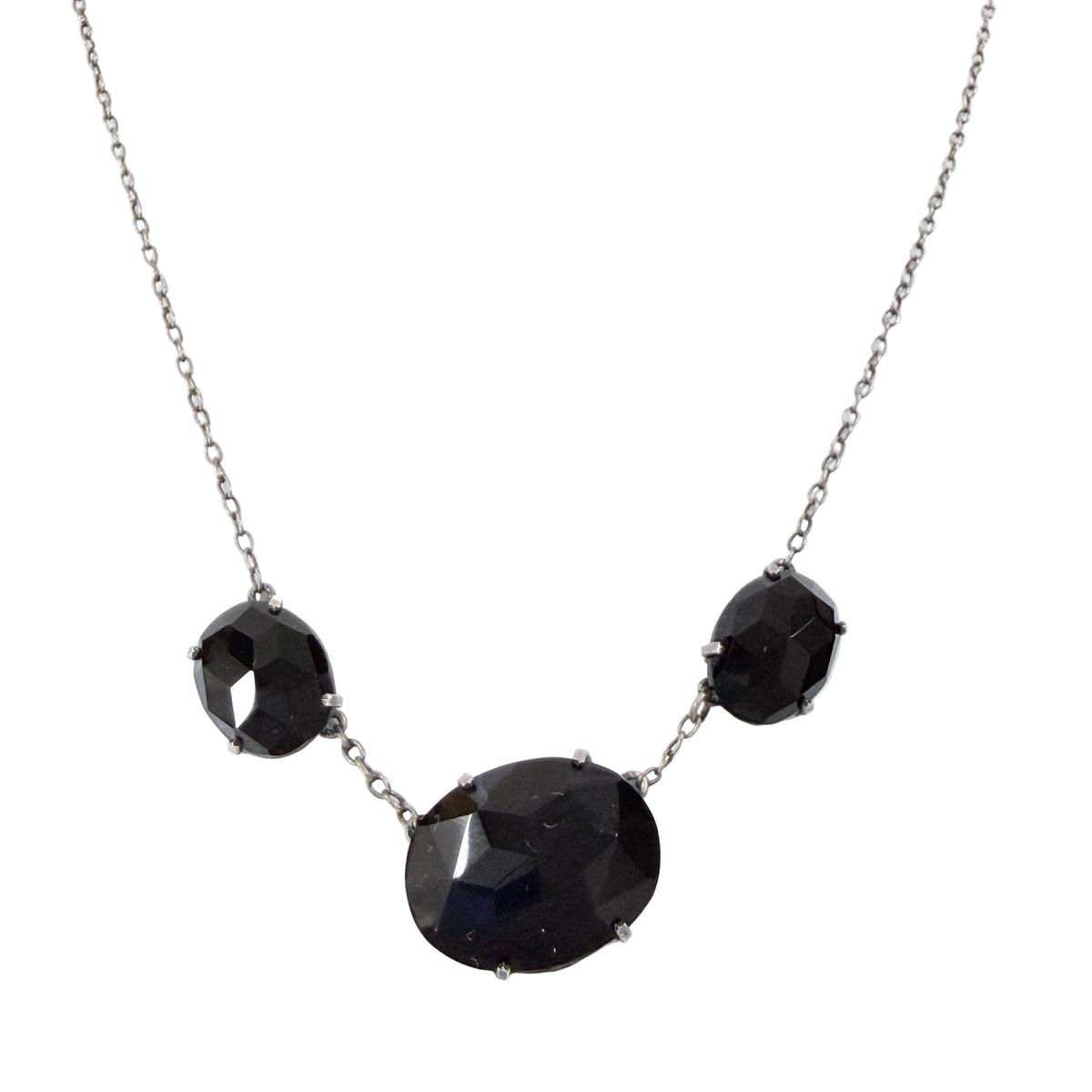 Antique Solid Silver Onyx Mourning Necklace.