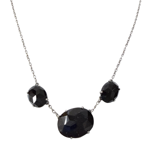 Antique Solid Silver Onyx Mourning Necklace.