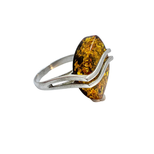 Vintage Sterling Silver Amber Ring. Prob. Poland.