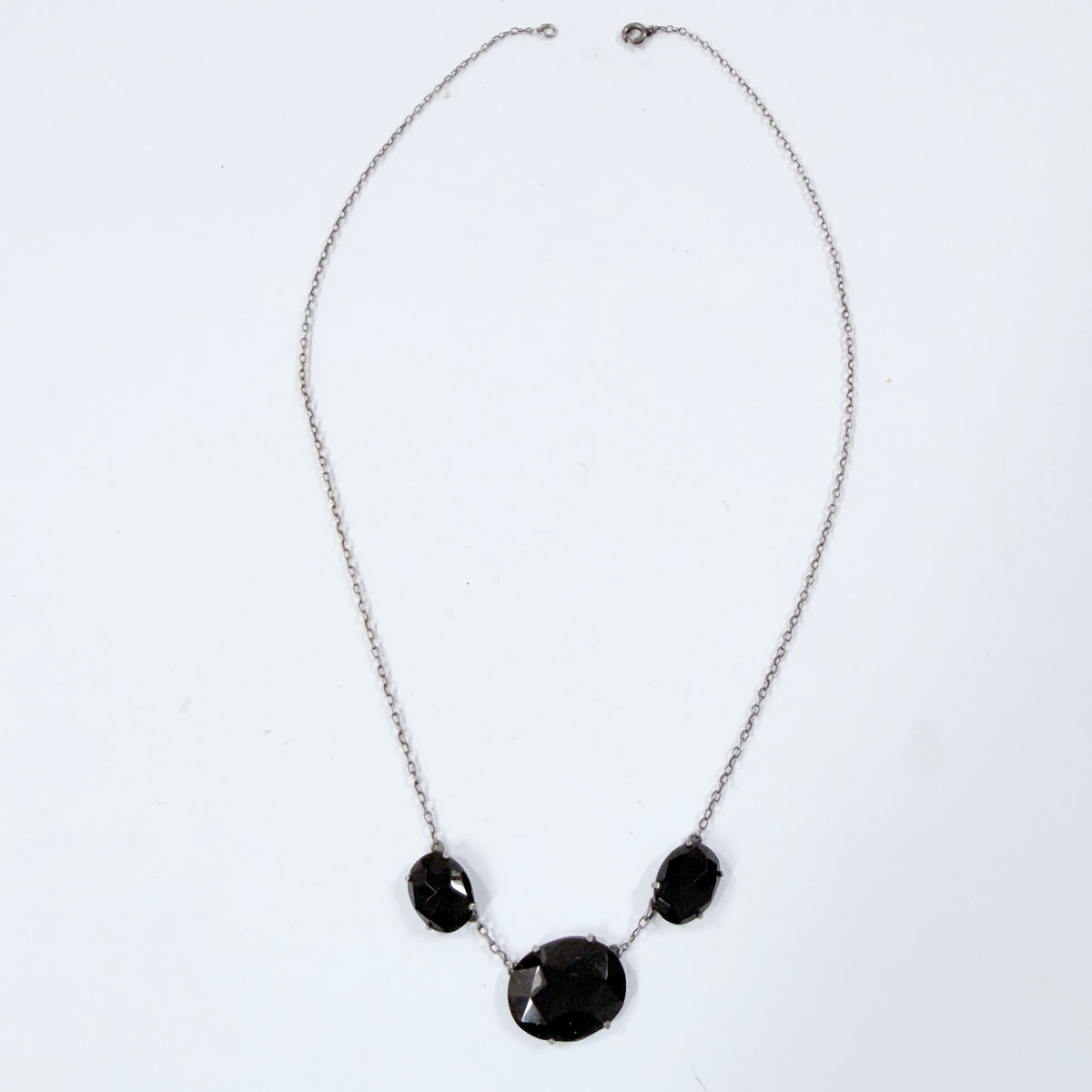 Antique Solid Silver Onyx Mourning Necklace.